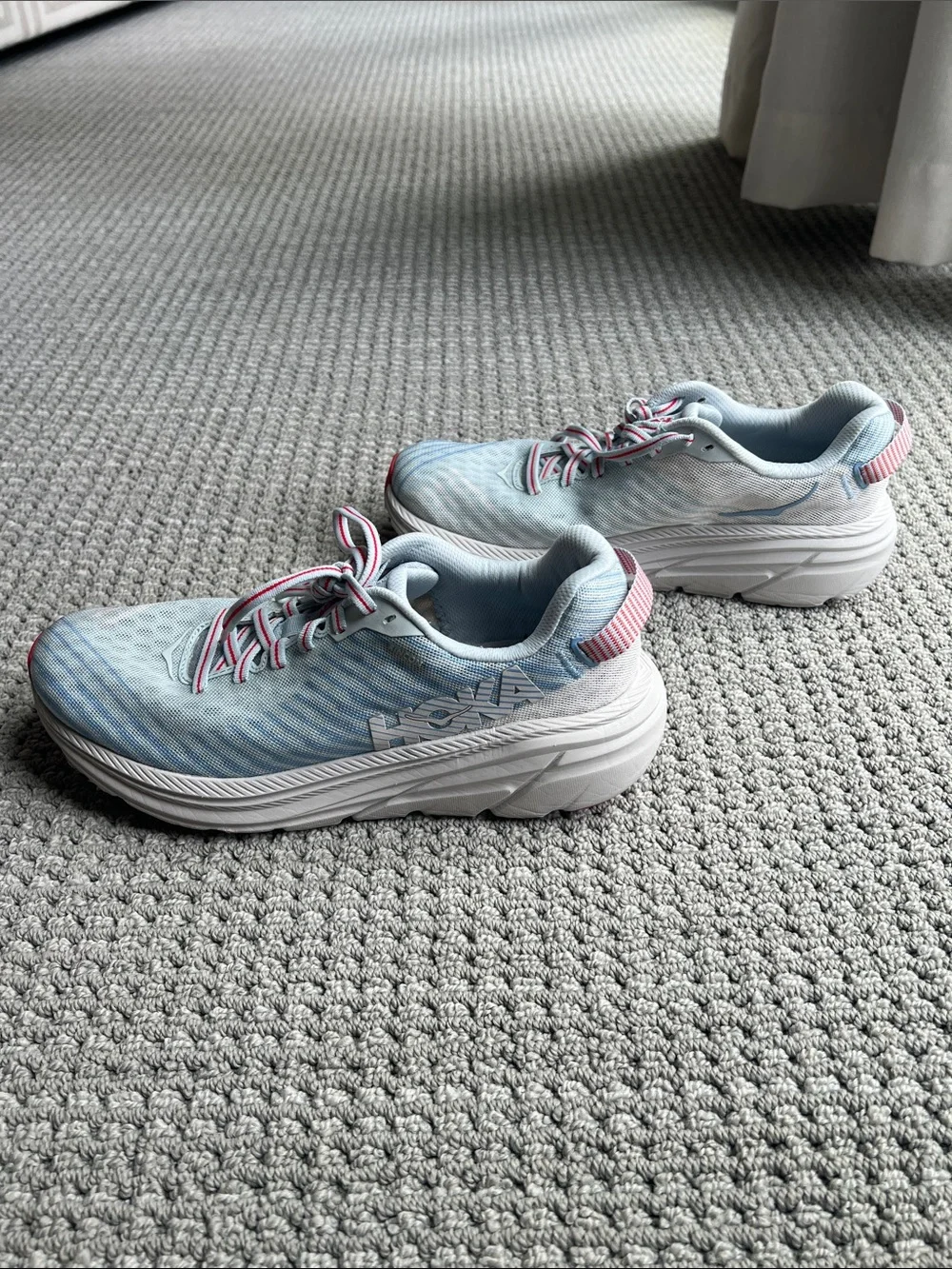 Hoka Women's Light Blue, White and Red Rincon Running Shoe